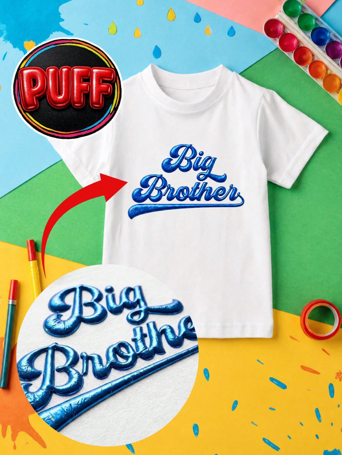 1PC Big &Lil Brother 3D Puff Print Kids T-Shirt