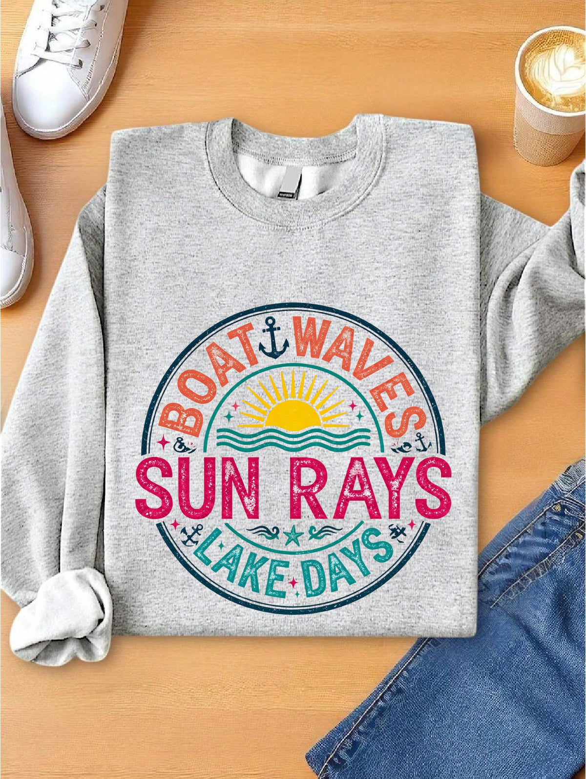 Boat Waves Sun Rays Sweatshirt