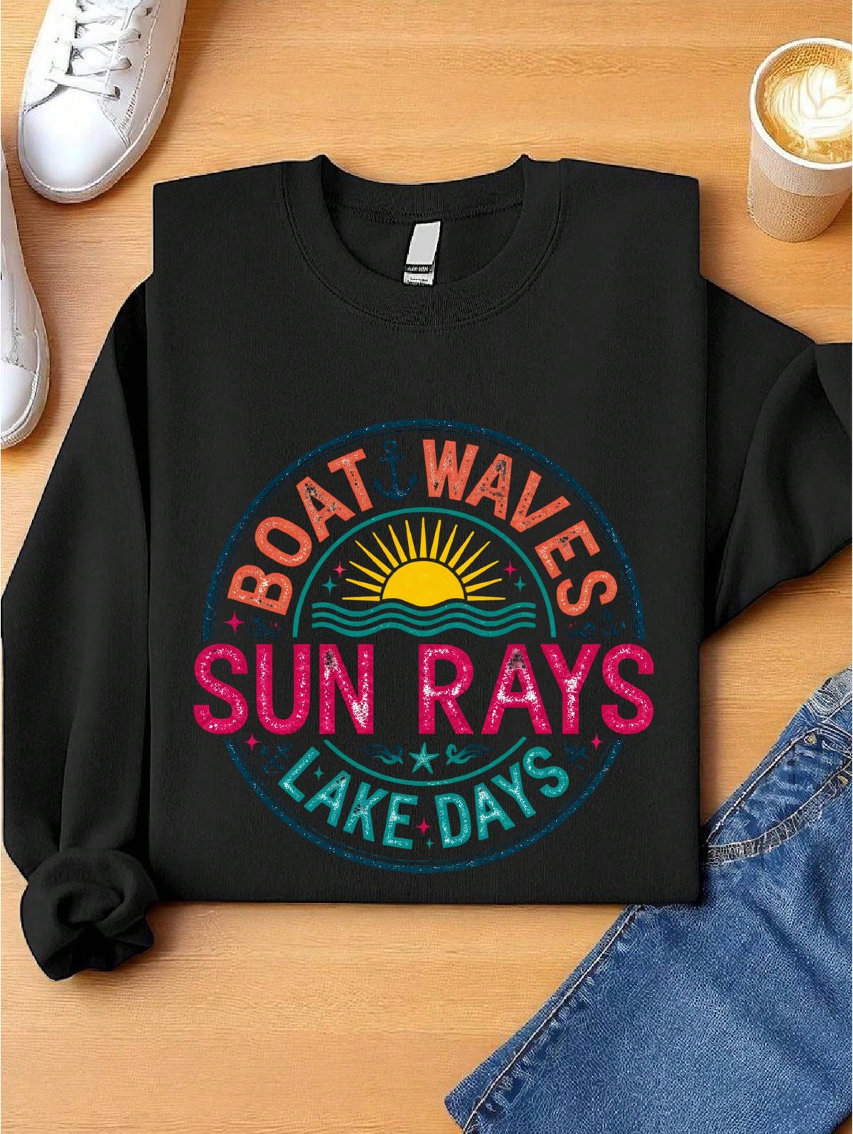 Boat Waves Sun Rays Sweatshirt