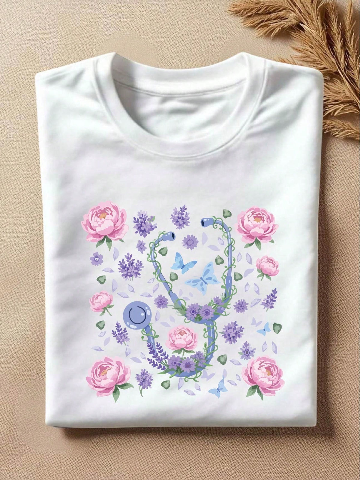 Floral Nurse Stethoscope T-Shirt