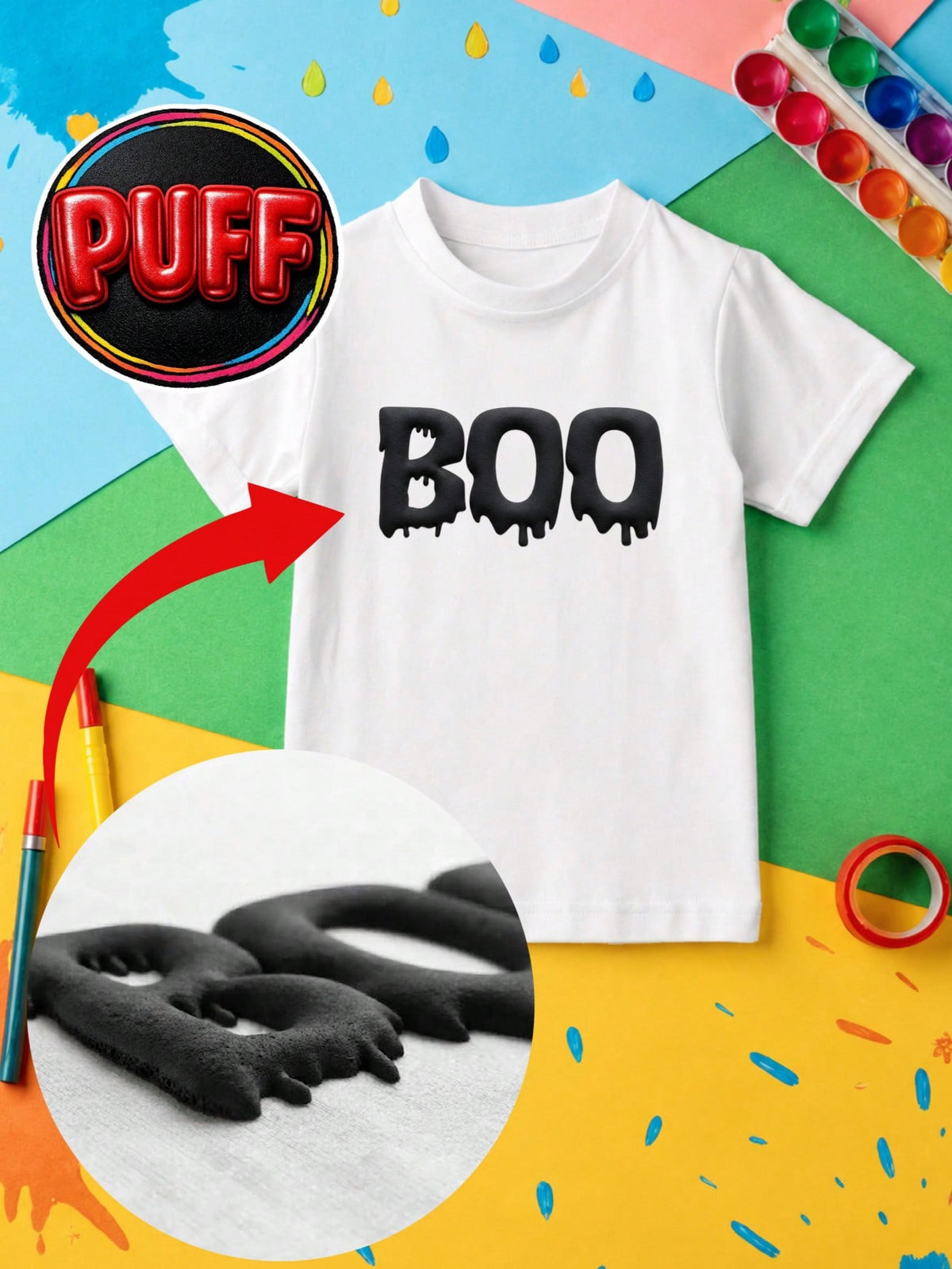 Halloween Boo 3D Puff Print T-Shirt