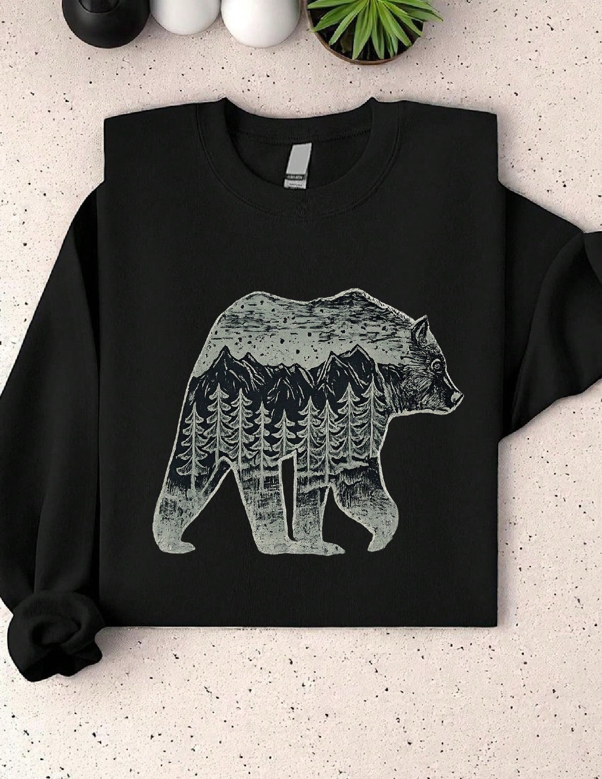 Mountain And Forest Bear Graphic Sweatshirt