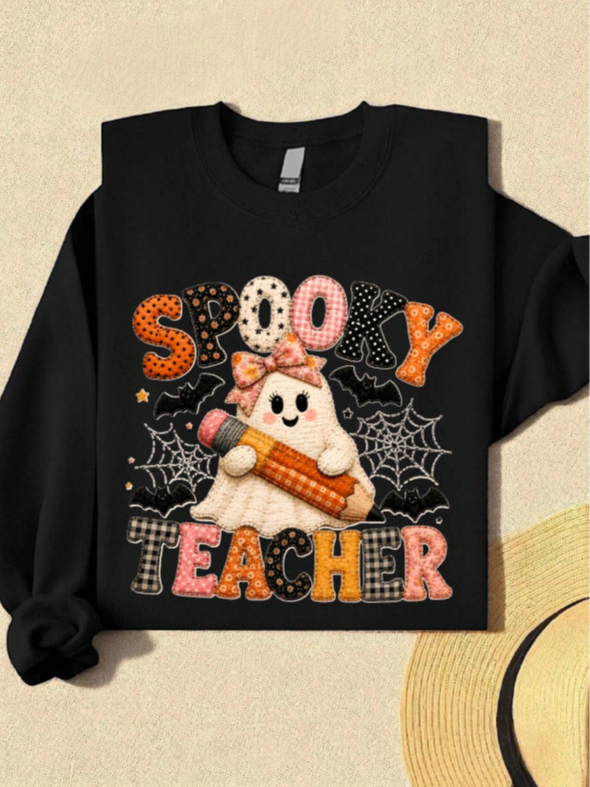 Faux Patchwork Ghost Teacher Sweatshirt