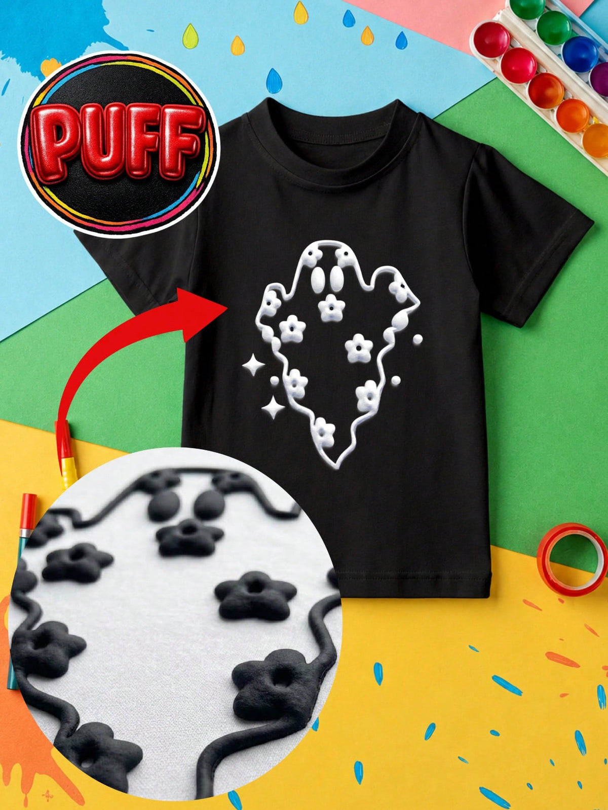 Halloween Ghost 3D Puff Print T-Shirt