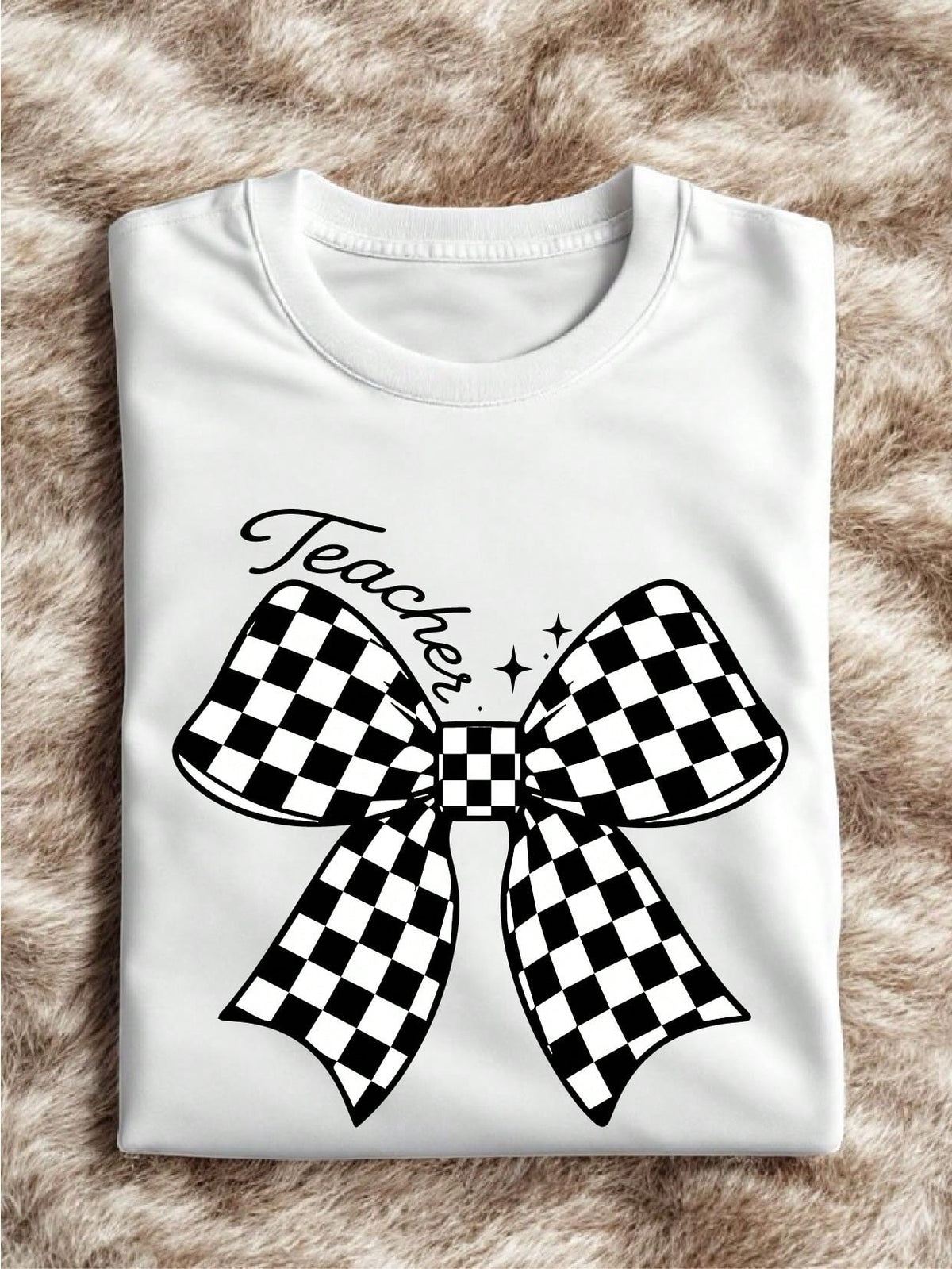 Teacher Checkered Bow T-Shirt