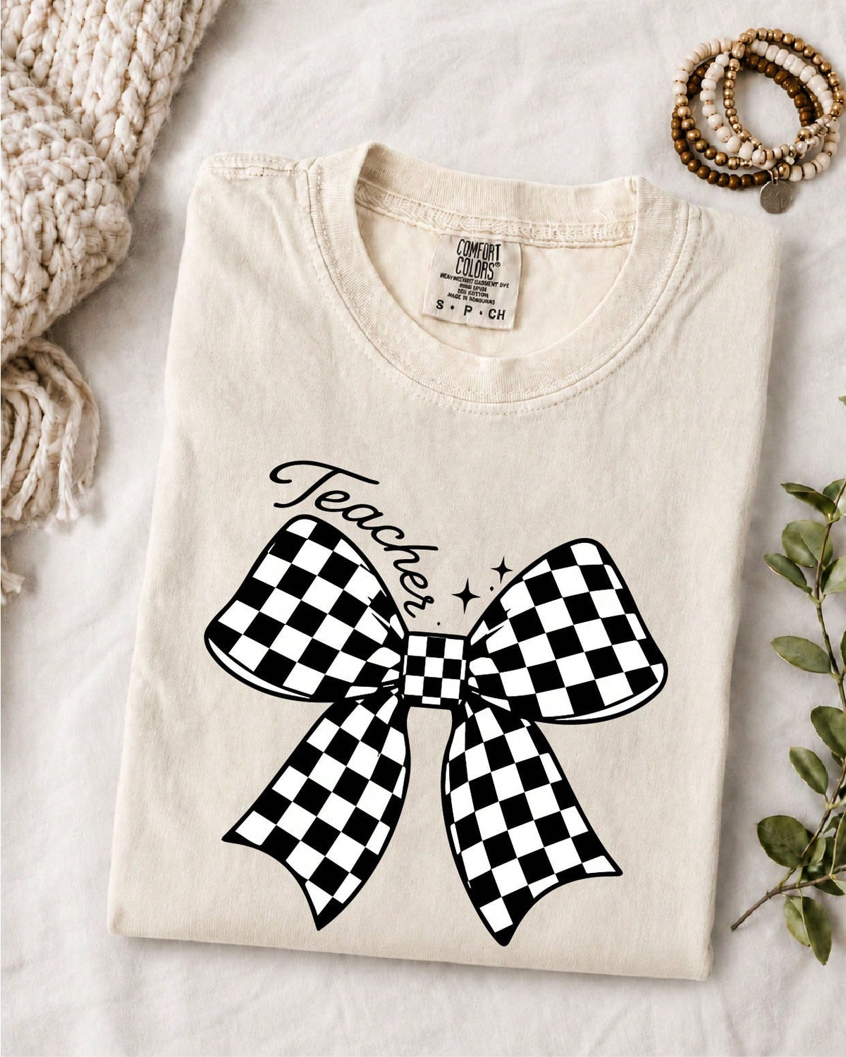 Teacher Checkered Bow T-Shirt