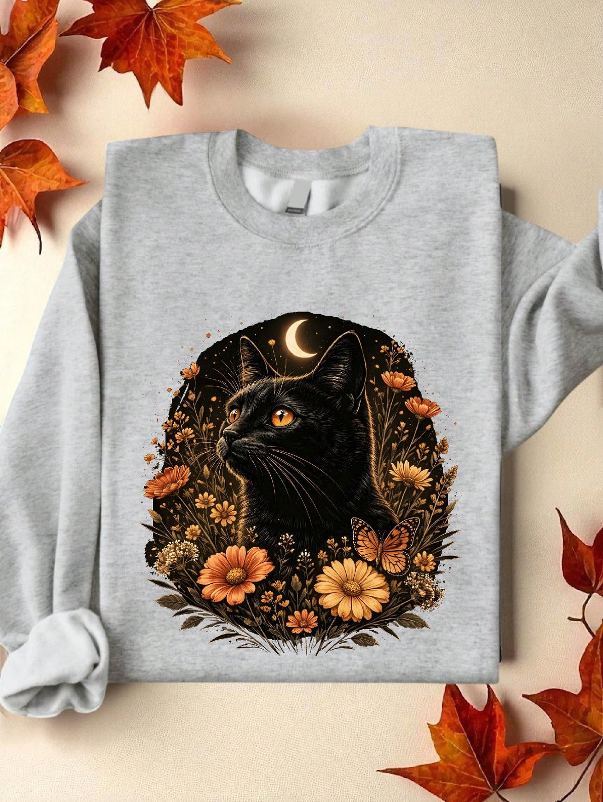 Black Cat Floral Cottagecore Sweatshirt