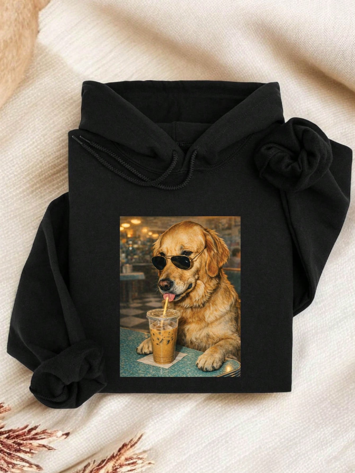 Dog Drinking Iced Coffee Hoodie