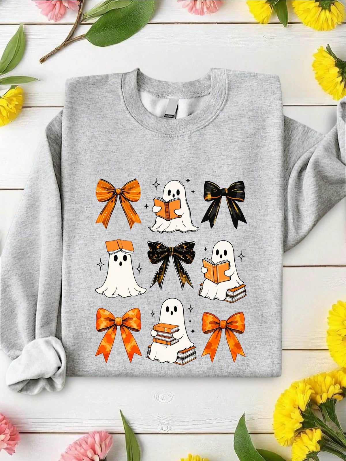 Retro Coquette Ghost Book Halloween Sweatshirt