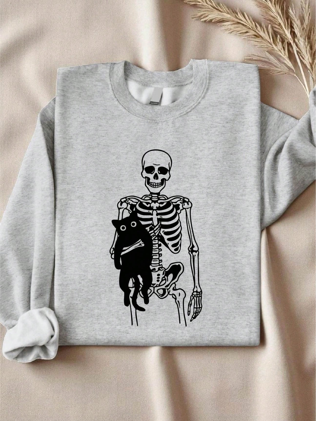 Skeleton Holding Cat Sweatshirt