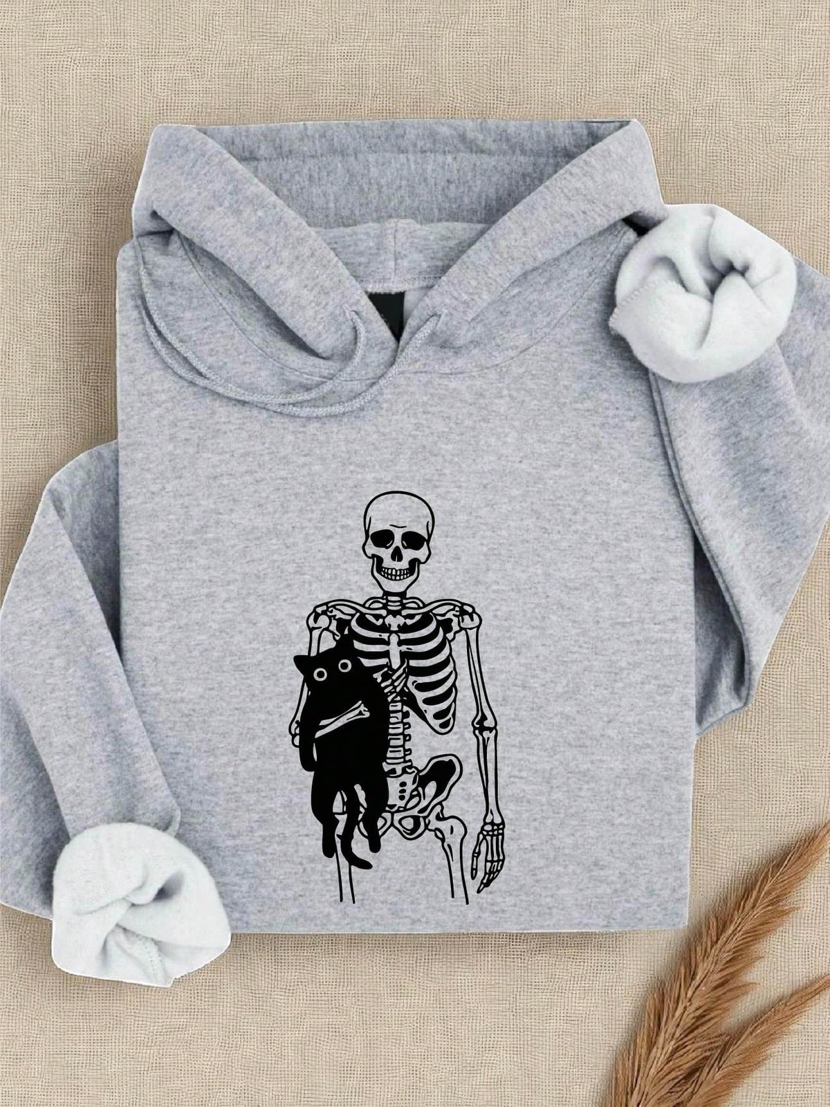 Skeleton Holding Cat Hoodie