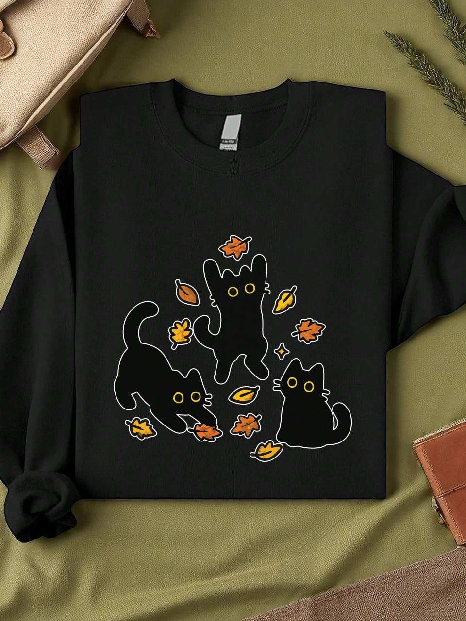 Black Cats And Fall Leaves Unisex Sweatshirt