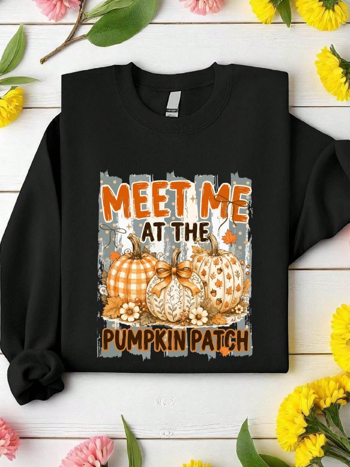 Retro Stripes Floral Take Me To The Pumpkin Patch Sweatshirt