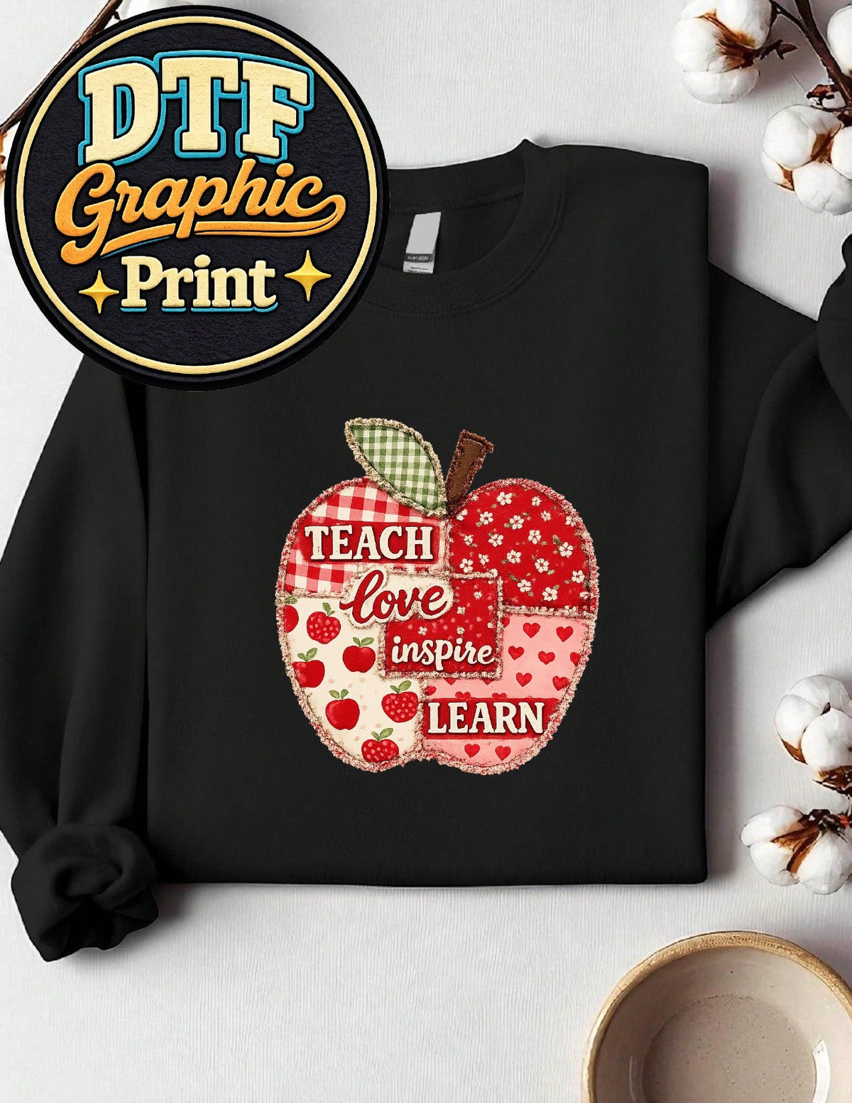 Teacher Apple (DTF Graphic Print) Sweatshirt