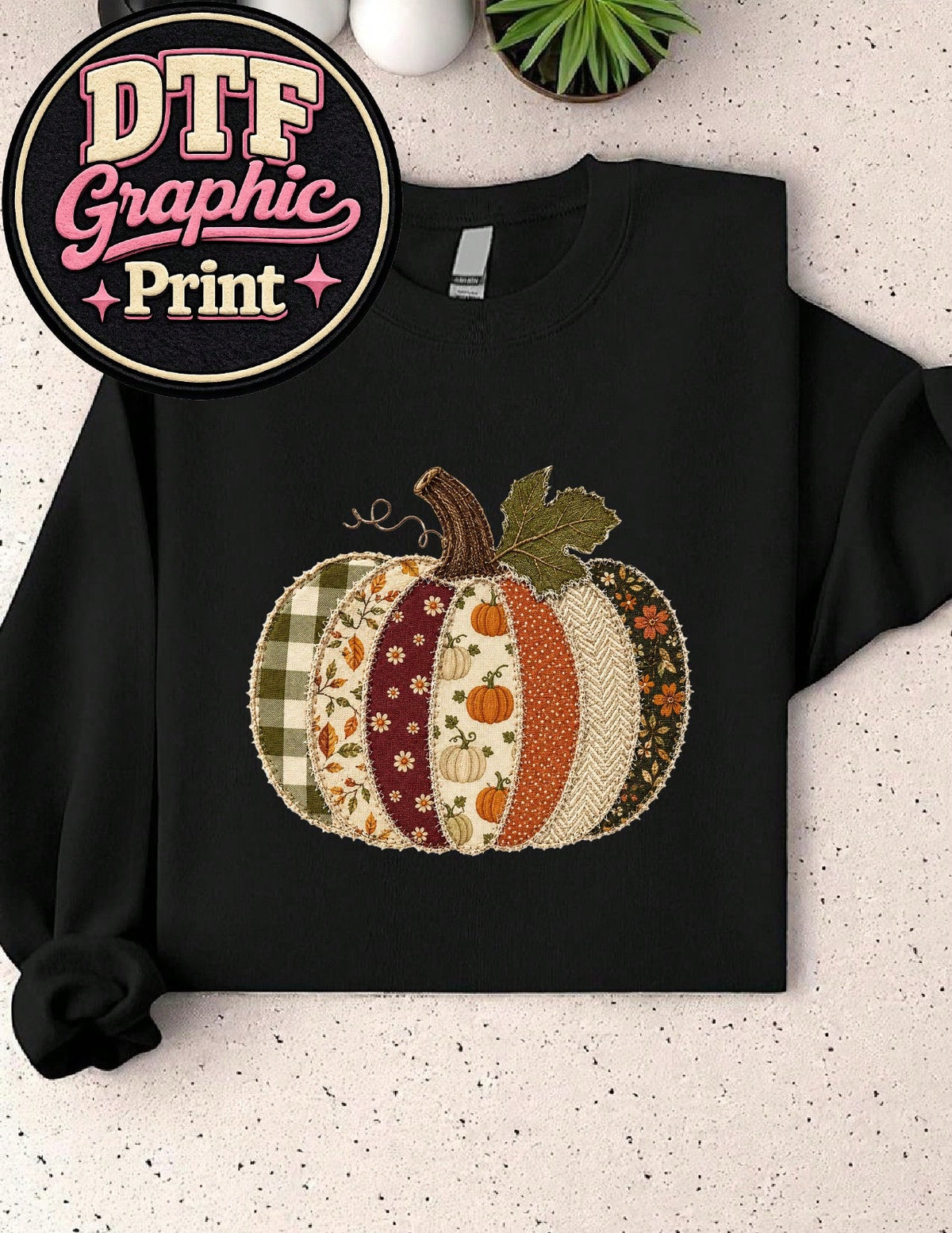 Faux Patchwork Fall Pumpkin (DTF Graphic Print) Sweatshirt