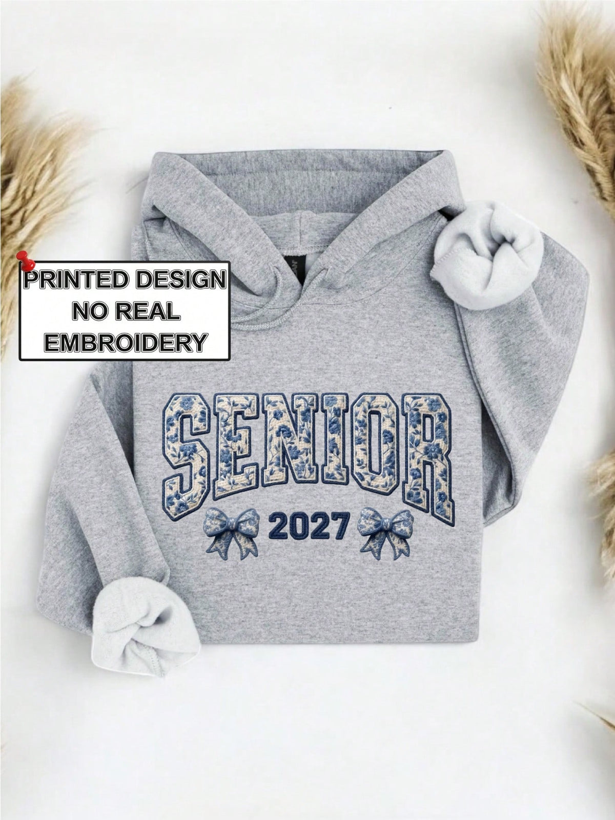 Blue Florl Senior 2027 (DTF Graphic Print) Hoodie