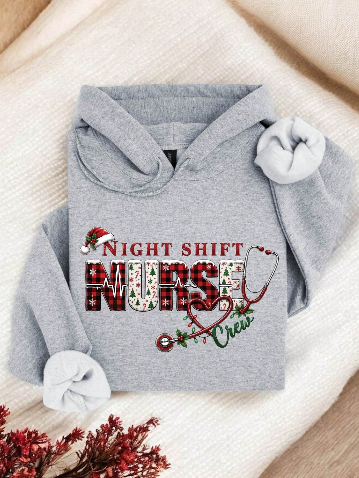 Night Shift Nurse Christmas Crew Hoodie