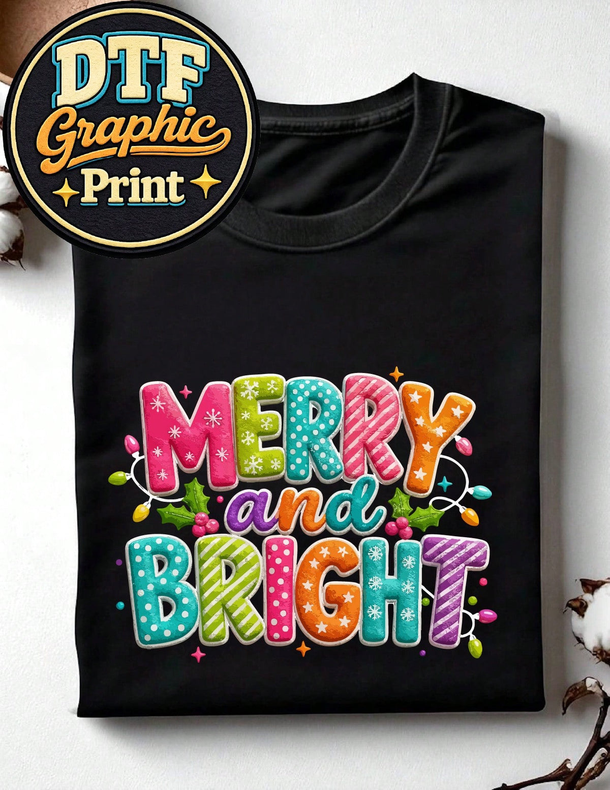 Merry And Bright (DTF Graphic Print) T-Shirt
