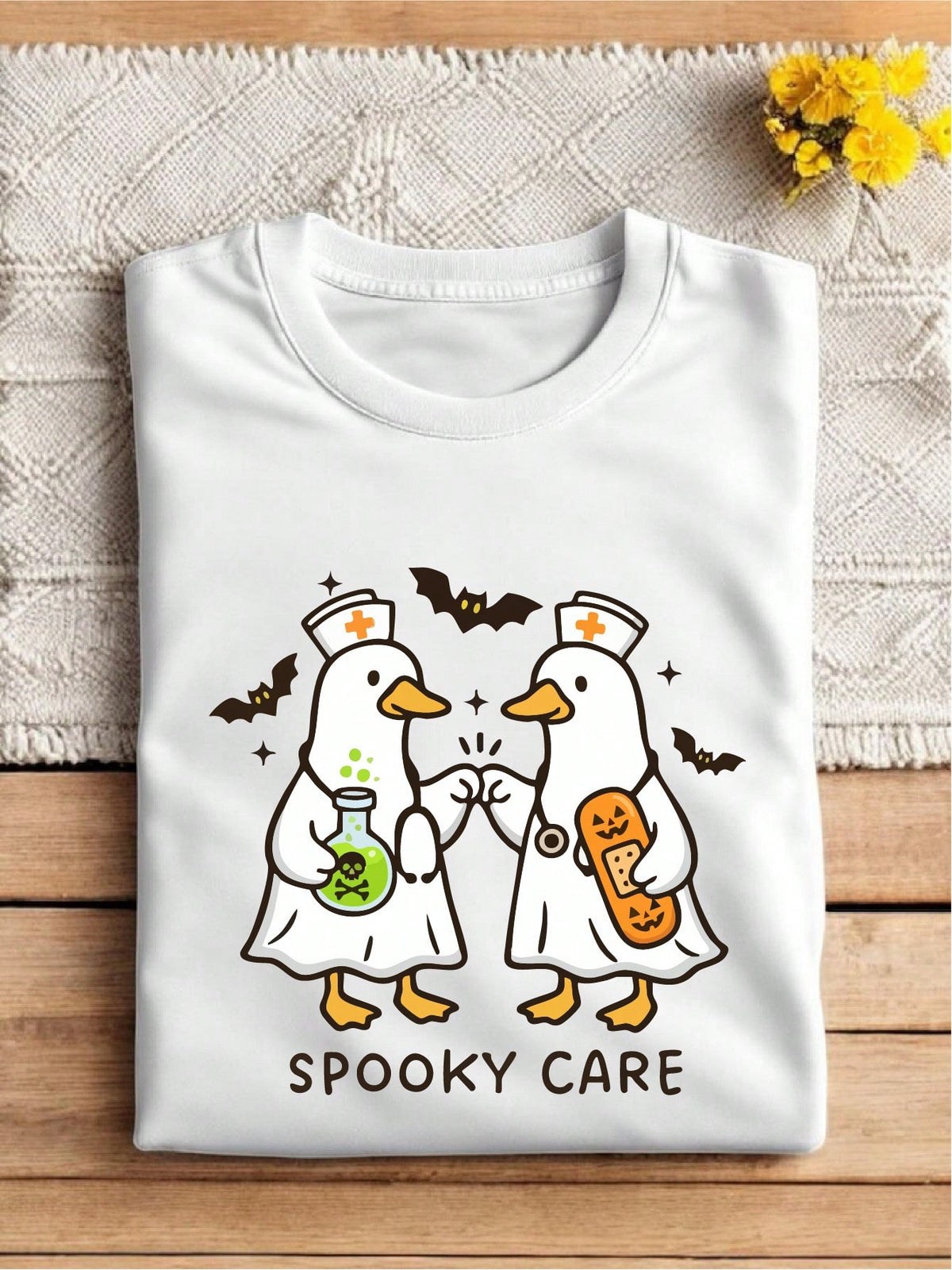 Retro Spooky Care Goose T-Shirt