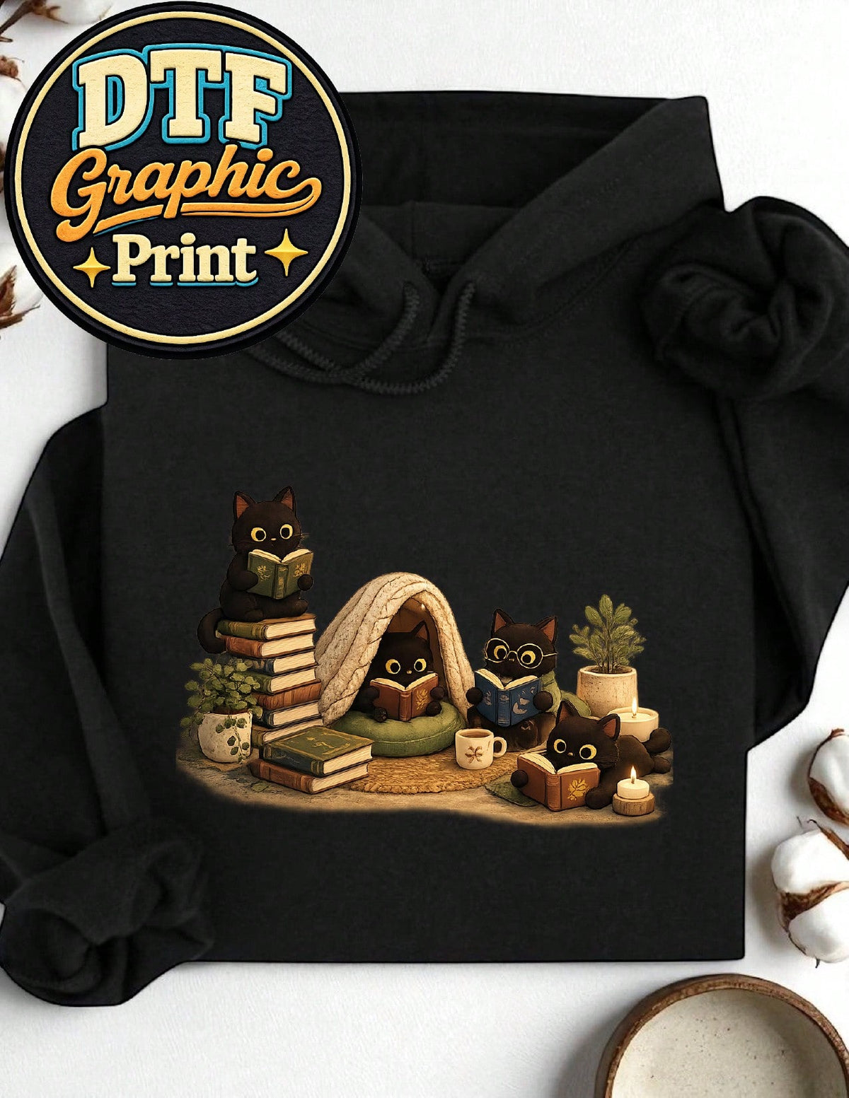 Black Cat Reading Hoodie