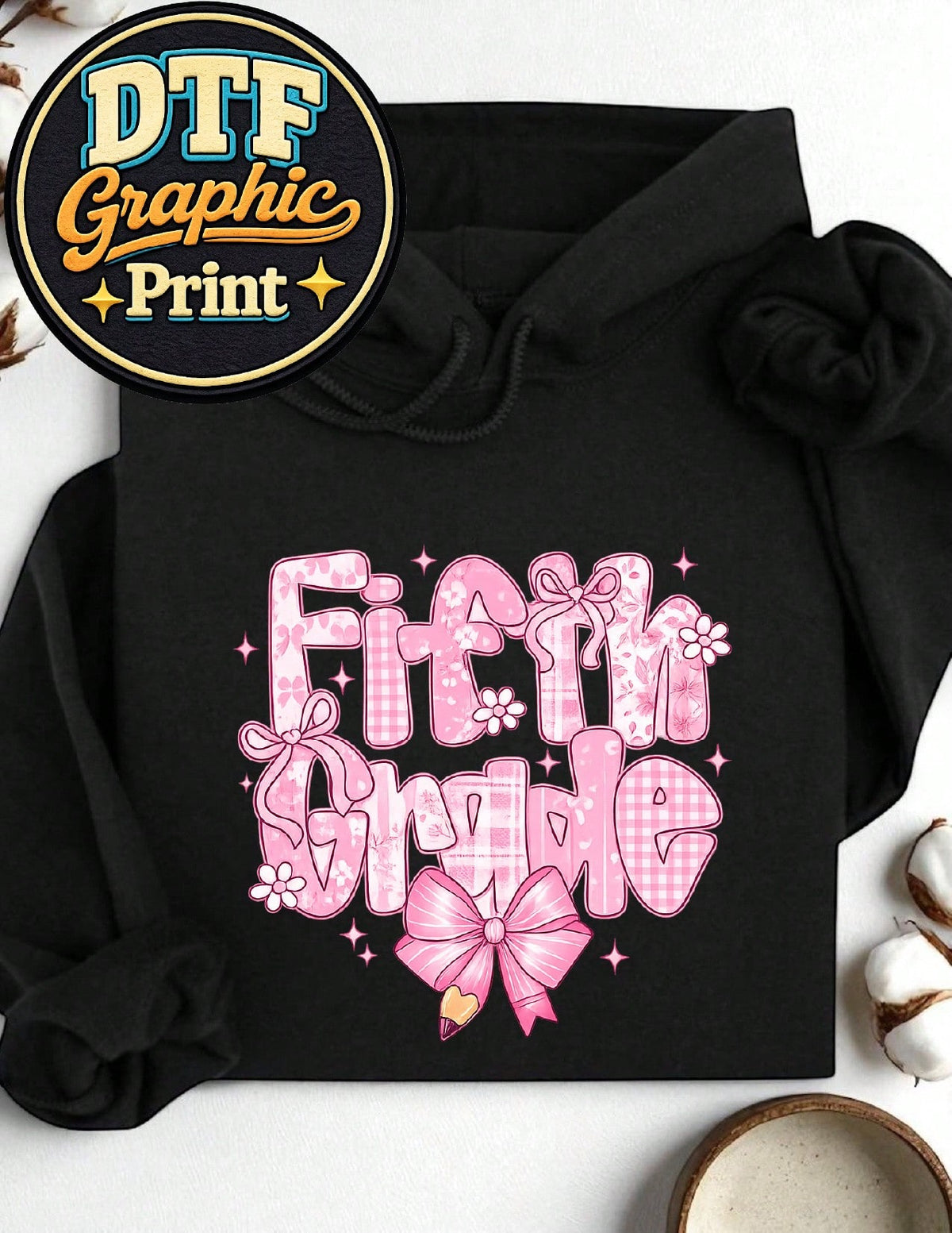 Preppy Floral Fifth Grade Hoodie