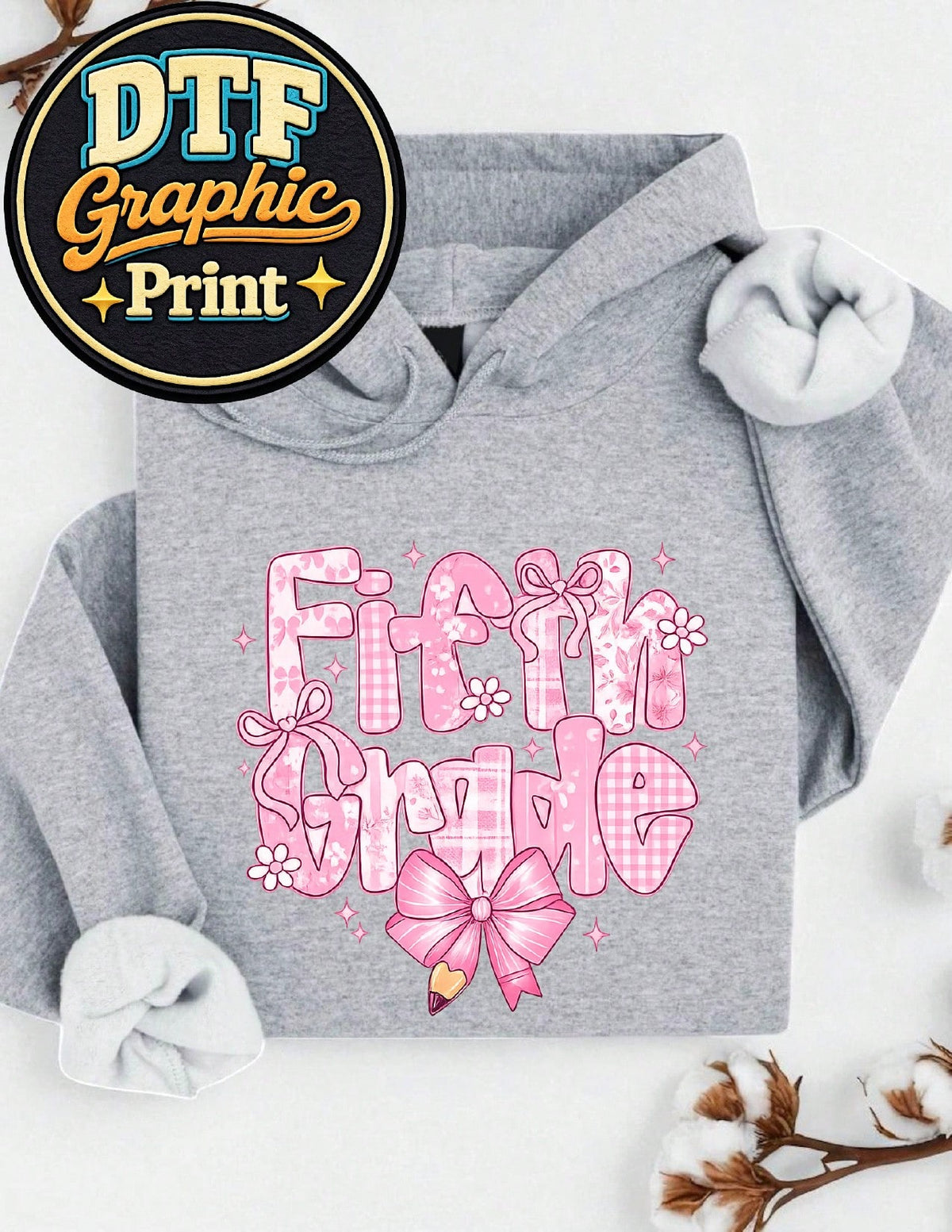 Preppy Floral Fifth Grade Hoodie