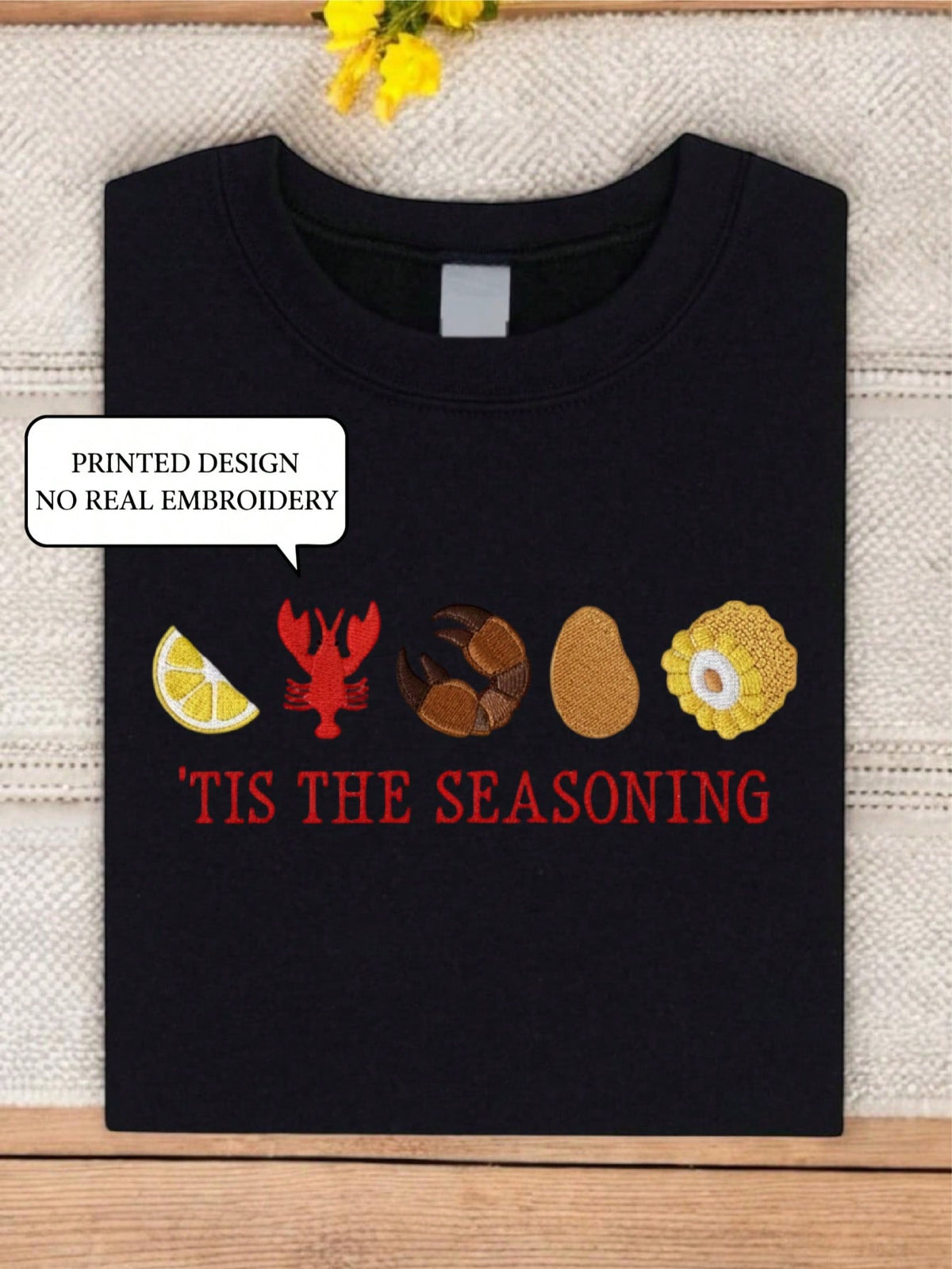 Crawfish Boil Faux Yarn Graphic Print T-Shirt