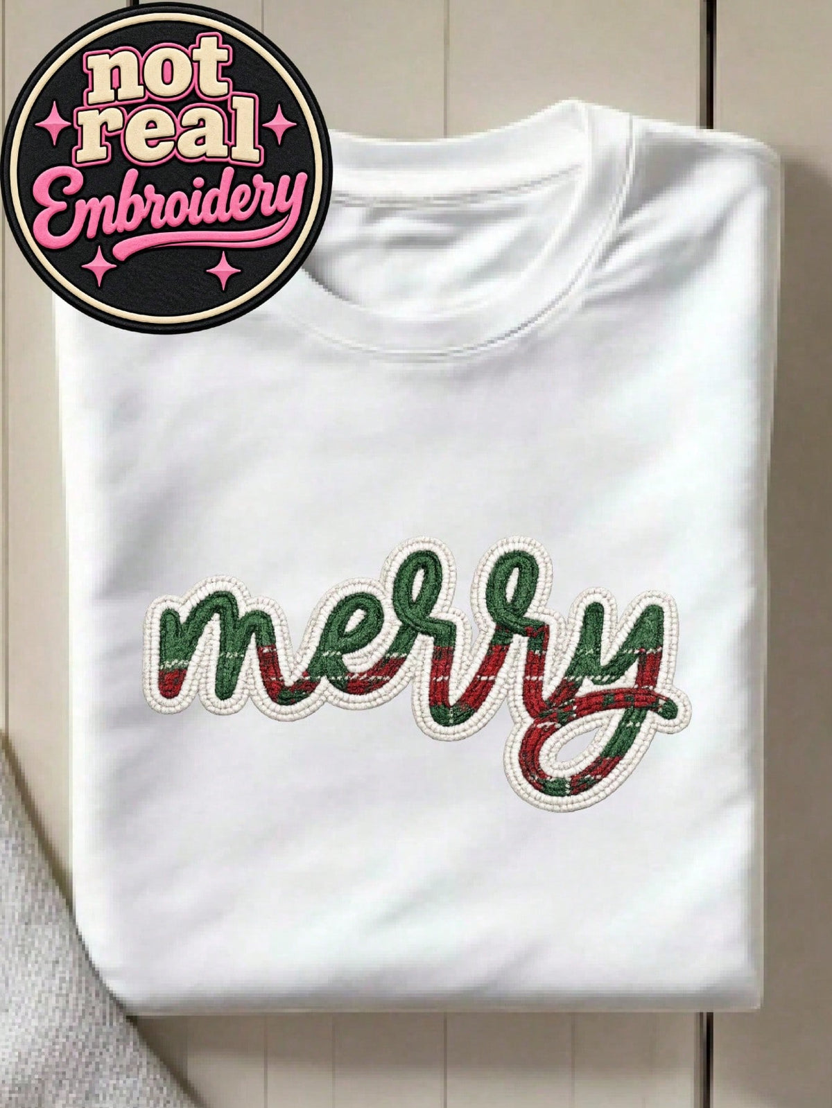 Merry Christmas Patchwork (DTF Graphic Print) T-Shirt