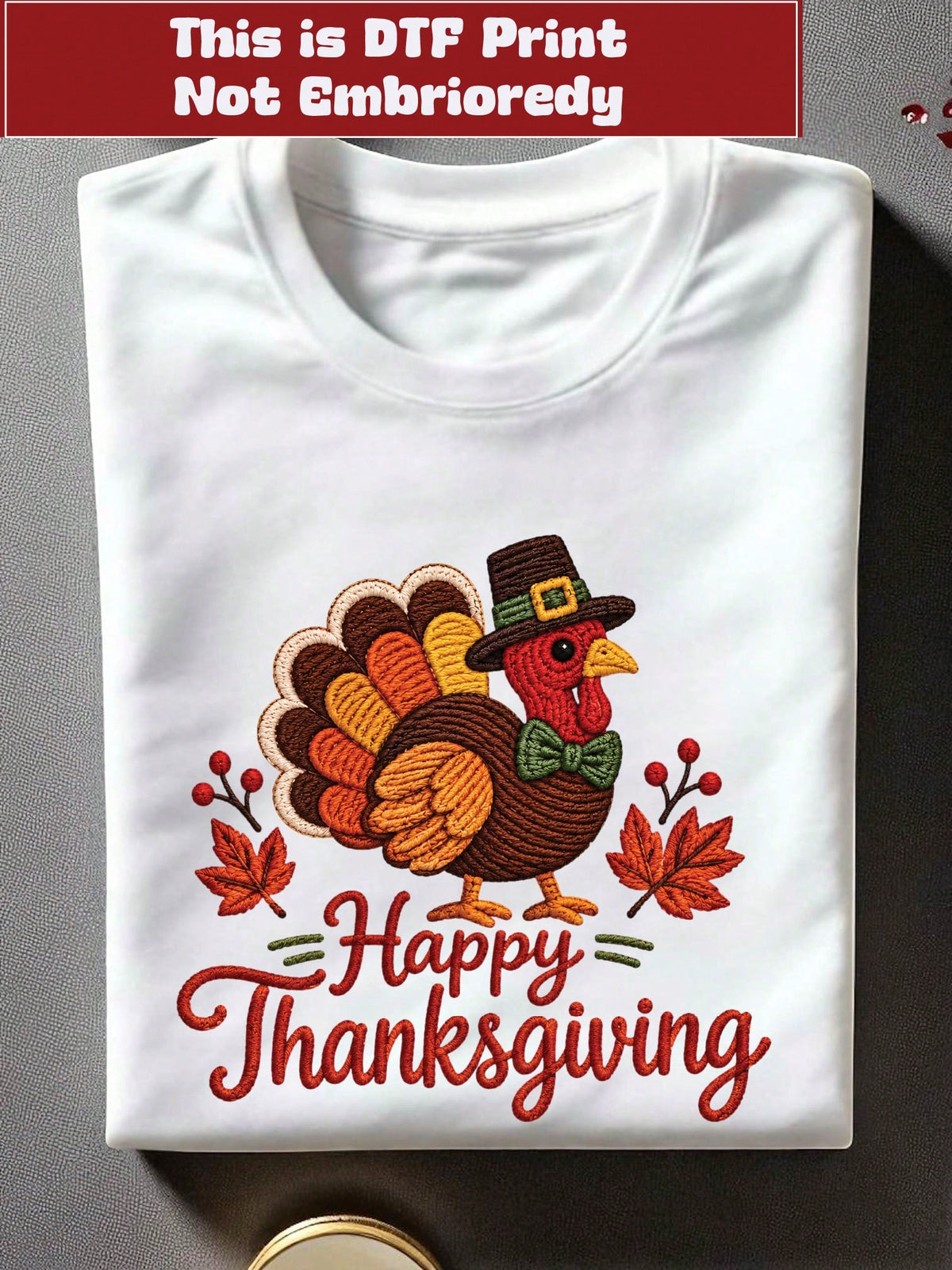 Happy Thanksgiving Faux Yarn (DTF Graphic Print) Unisex T-Shirt