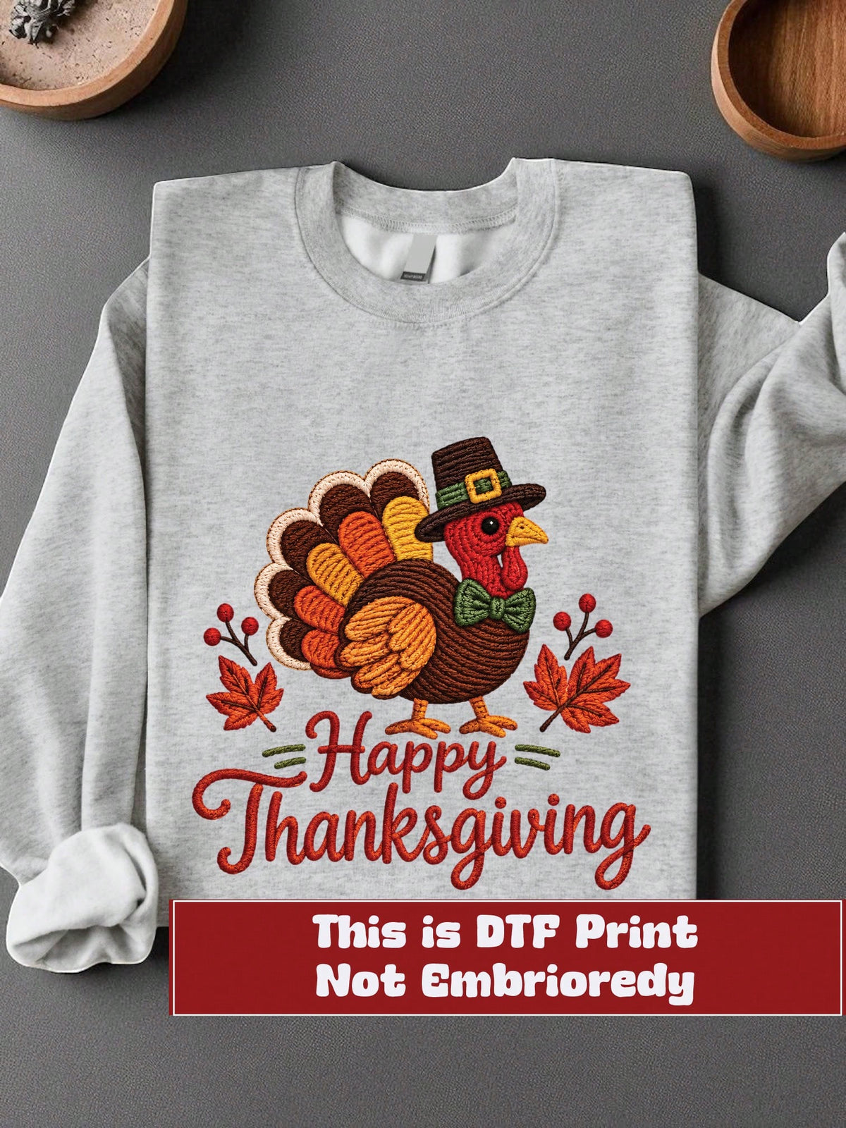 Happy Thanksgiving Faux Yarn (DTF Graphic Print) Unisex Sweatshirt