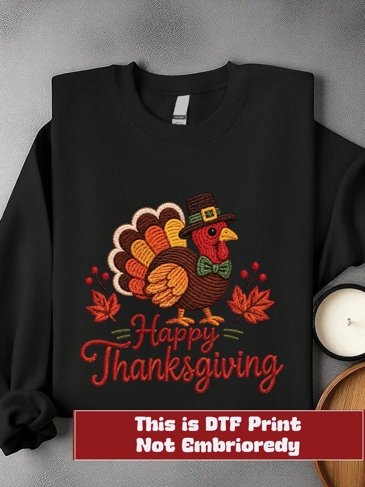 Happy Thanksgiving Faux Yarn (DTF Graphic Print) Unisex Sweatshirt