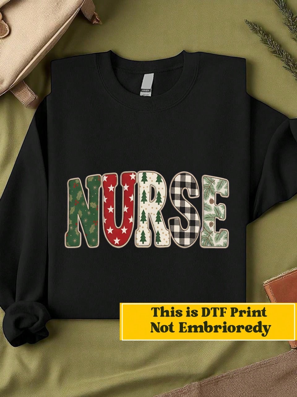 Christmas Nurse Faux Puff Yarn (DTF Graphic Print) Unisex Sweatshirt