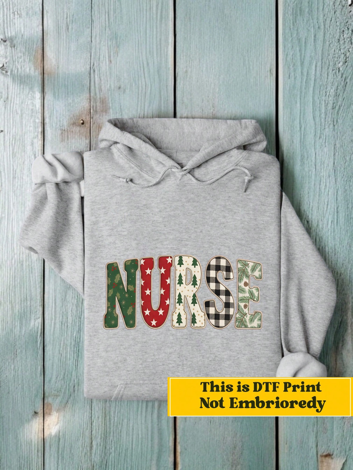 Christmas Nurse Faux Puff Yarn (DTF Graphic Print) Unisex Hooded Hoodie