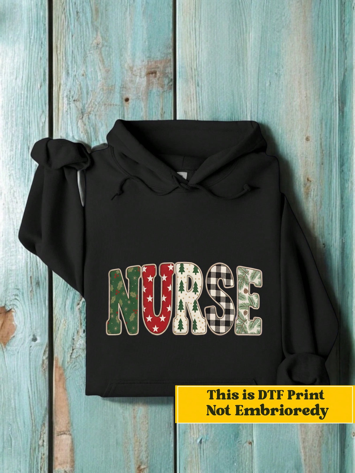 Christmas Nurse Faux Puff Yarn (DTF Graphic Print) Unisex Hooded Hoodie