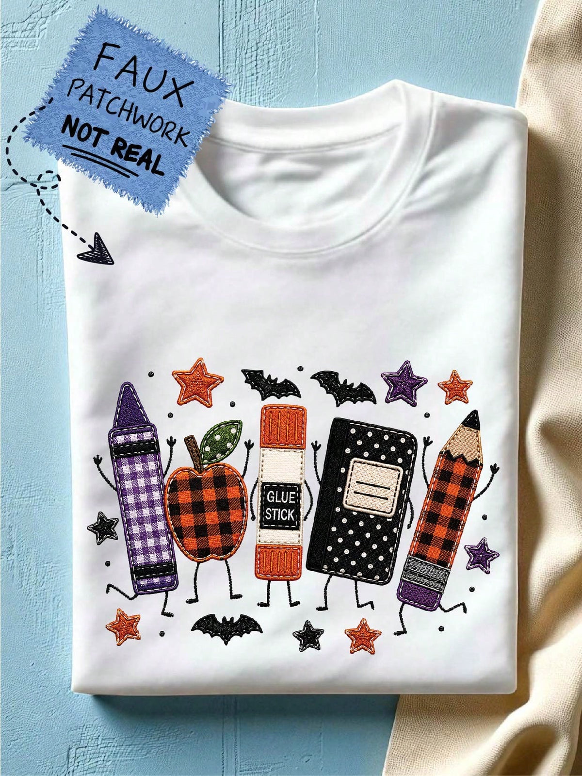 Teacher Halloween Faux Patchwork T-Shirt