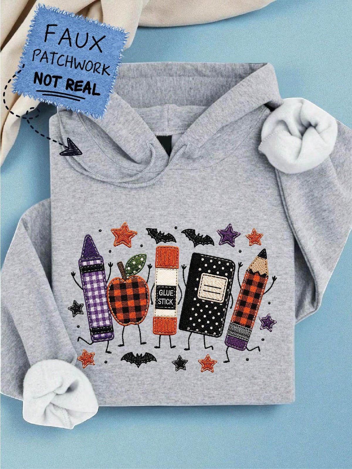 Teacher Halloween Faux Patchwork Hoodie