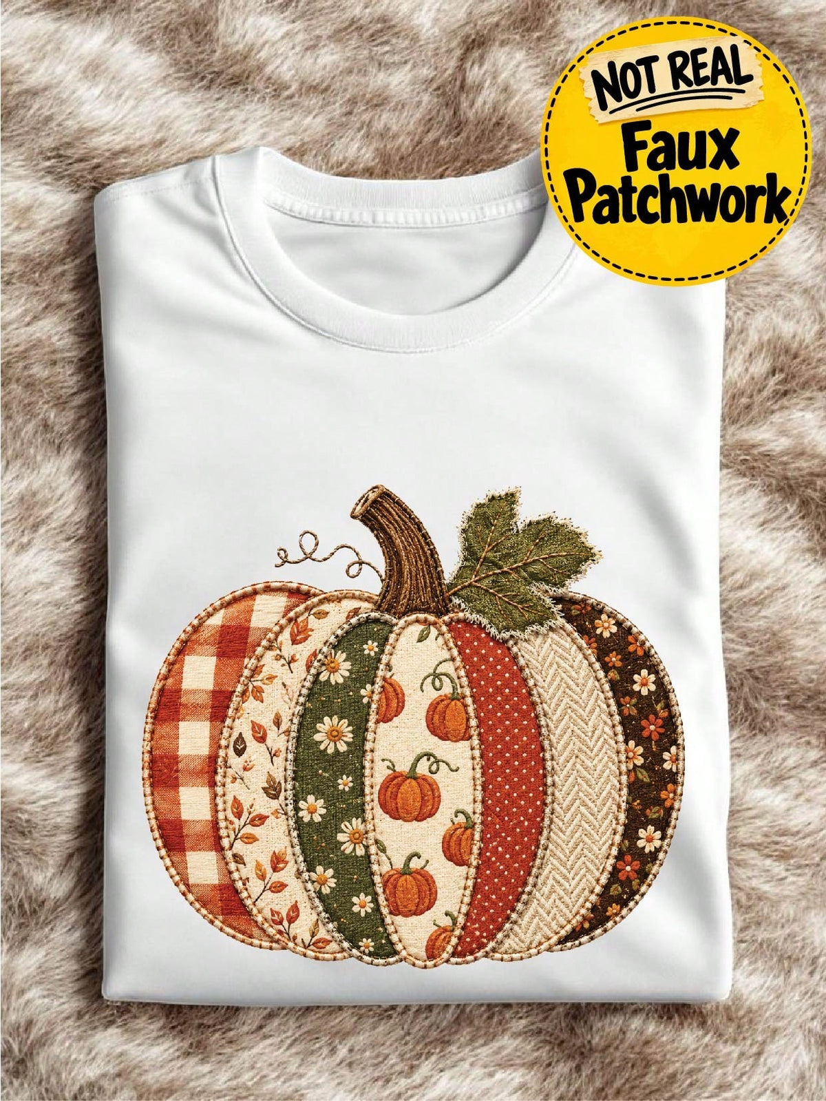 Faux Patchwork Fall Pumpkin T-Shirt