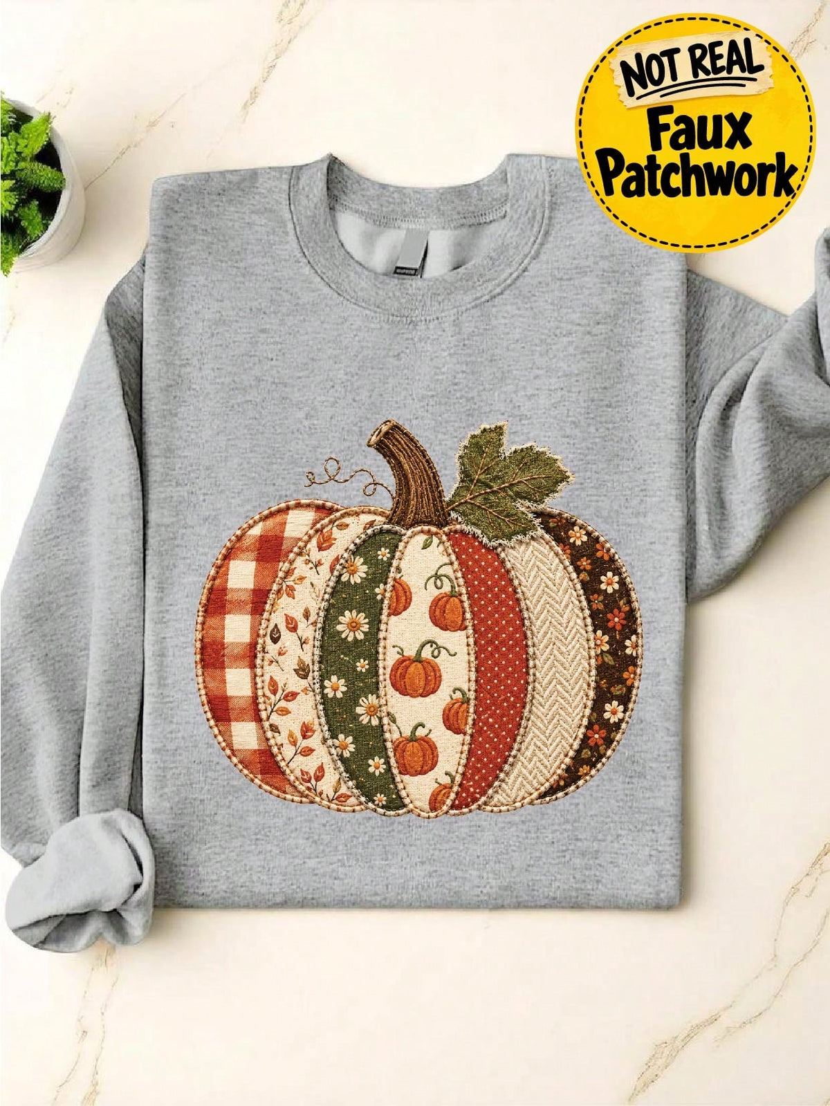 Faux Patchwork Fall Pumpkin Sweatshirt