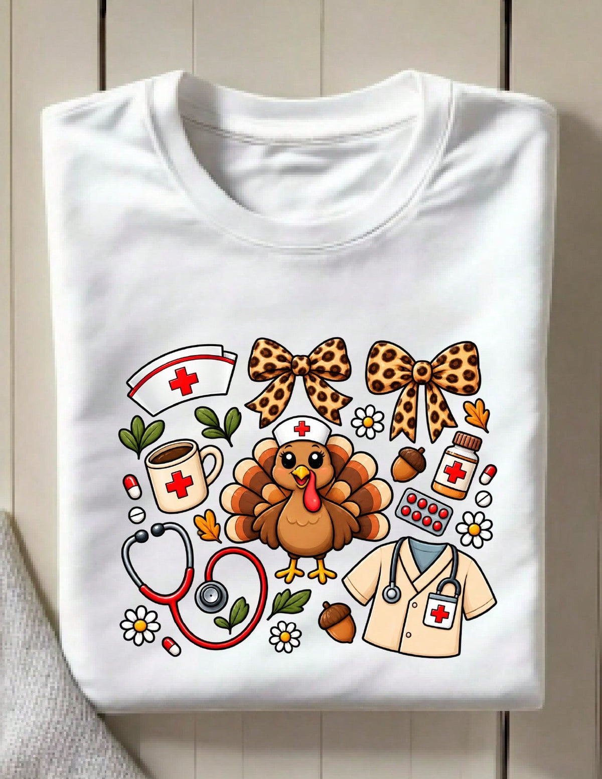Thanksgiving Nurse Leopard Bow T-Shirt