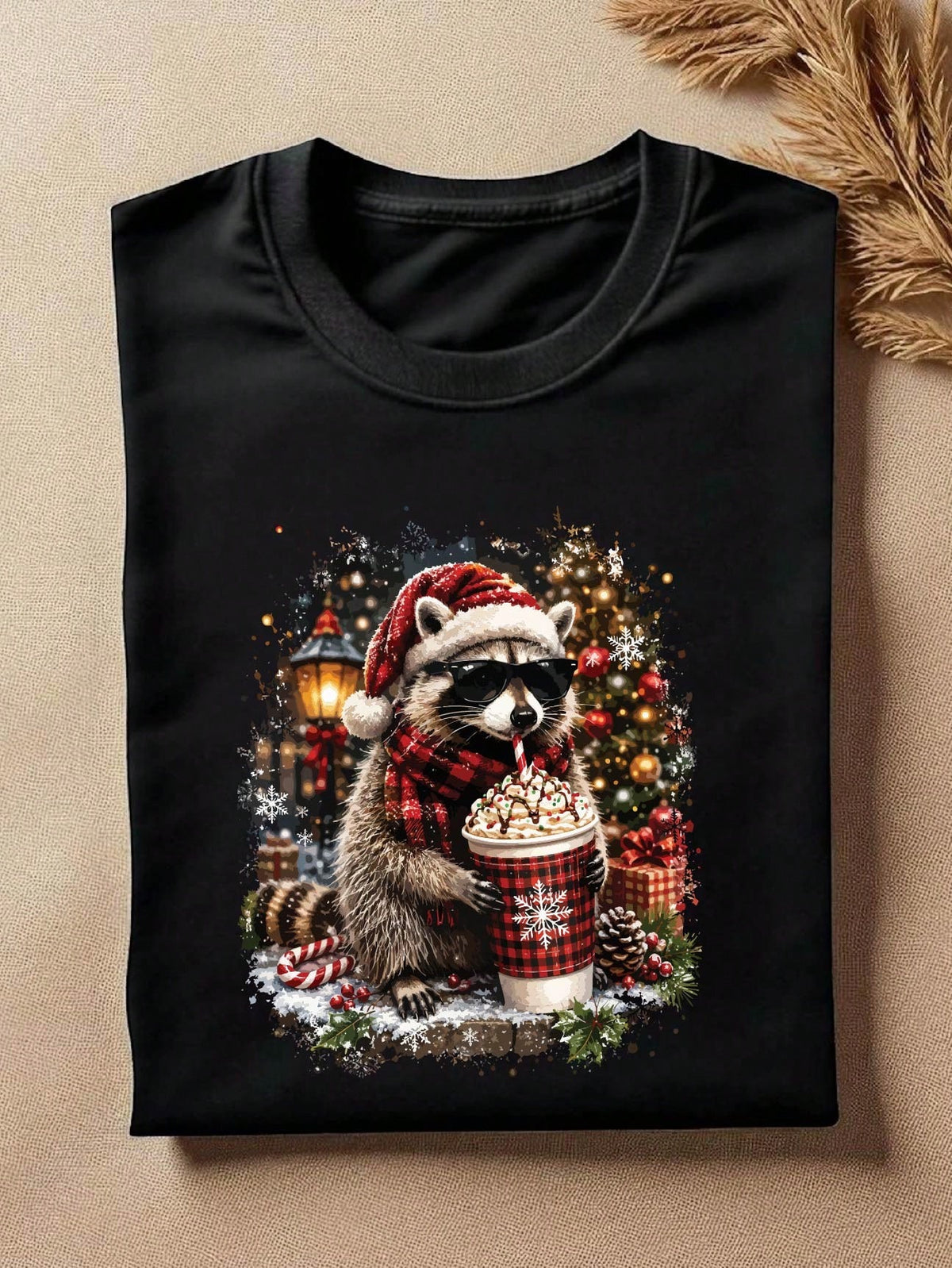 Christmas Raccoon Coffee T-Shirt