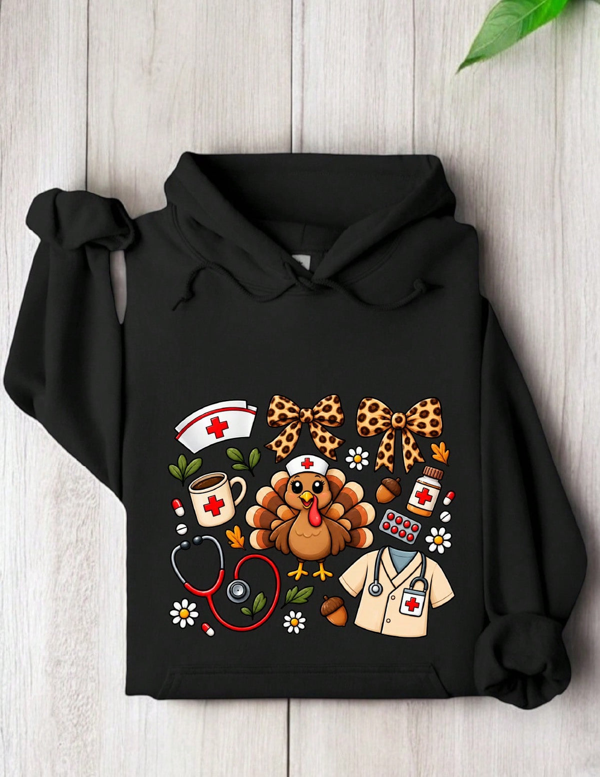Thanksgiving Nurse Leopard Bow Hoodie