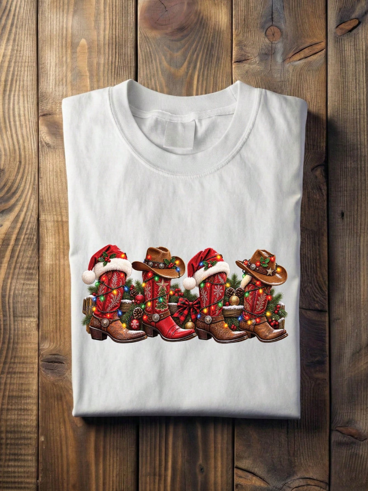 Country Christmas Cowboy Boots T-Shirt