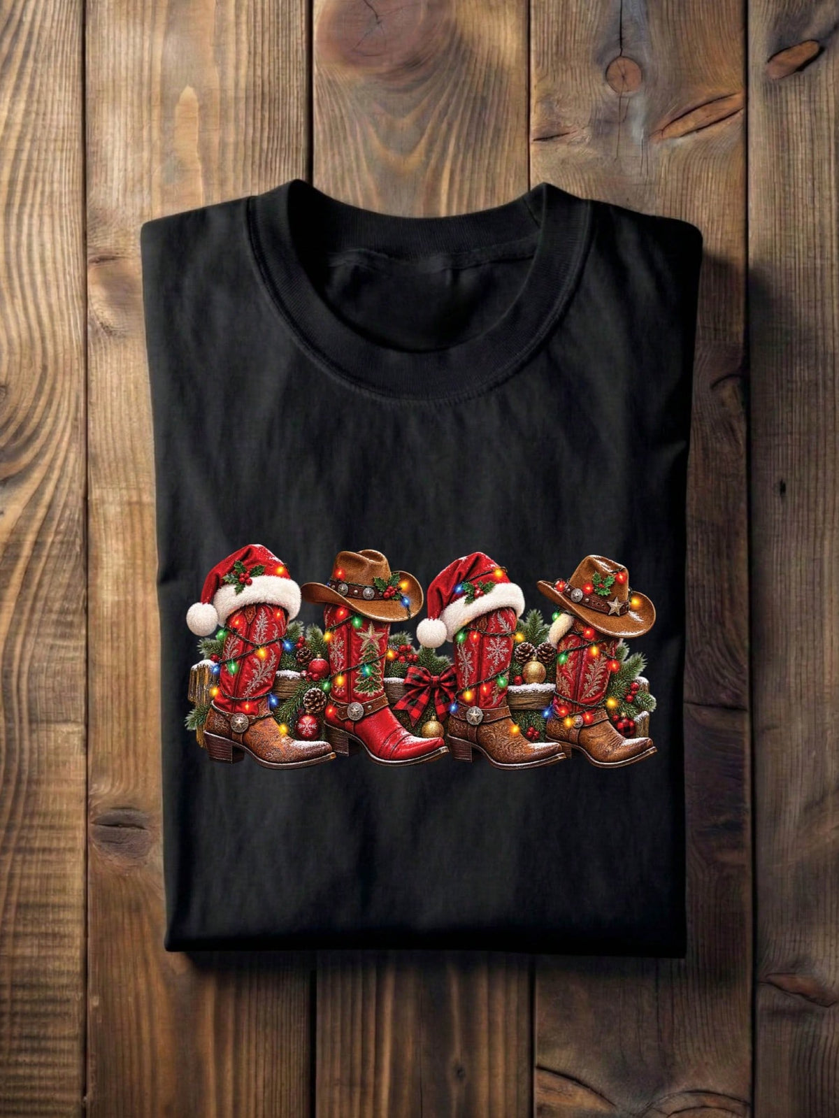 Country Christmas Cowboy Boots T-Shirt