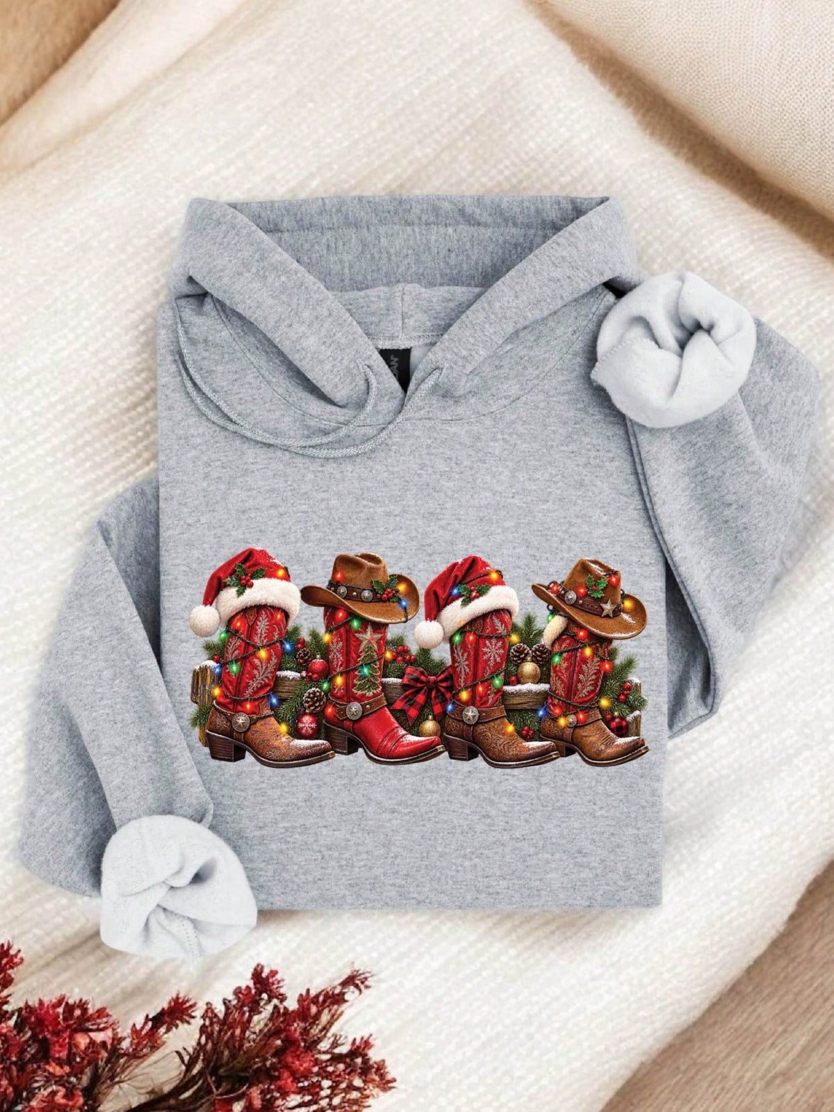 Country Christmas Cowboy Boots Hoodie