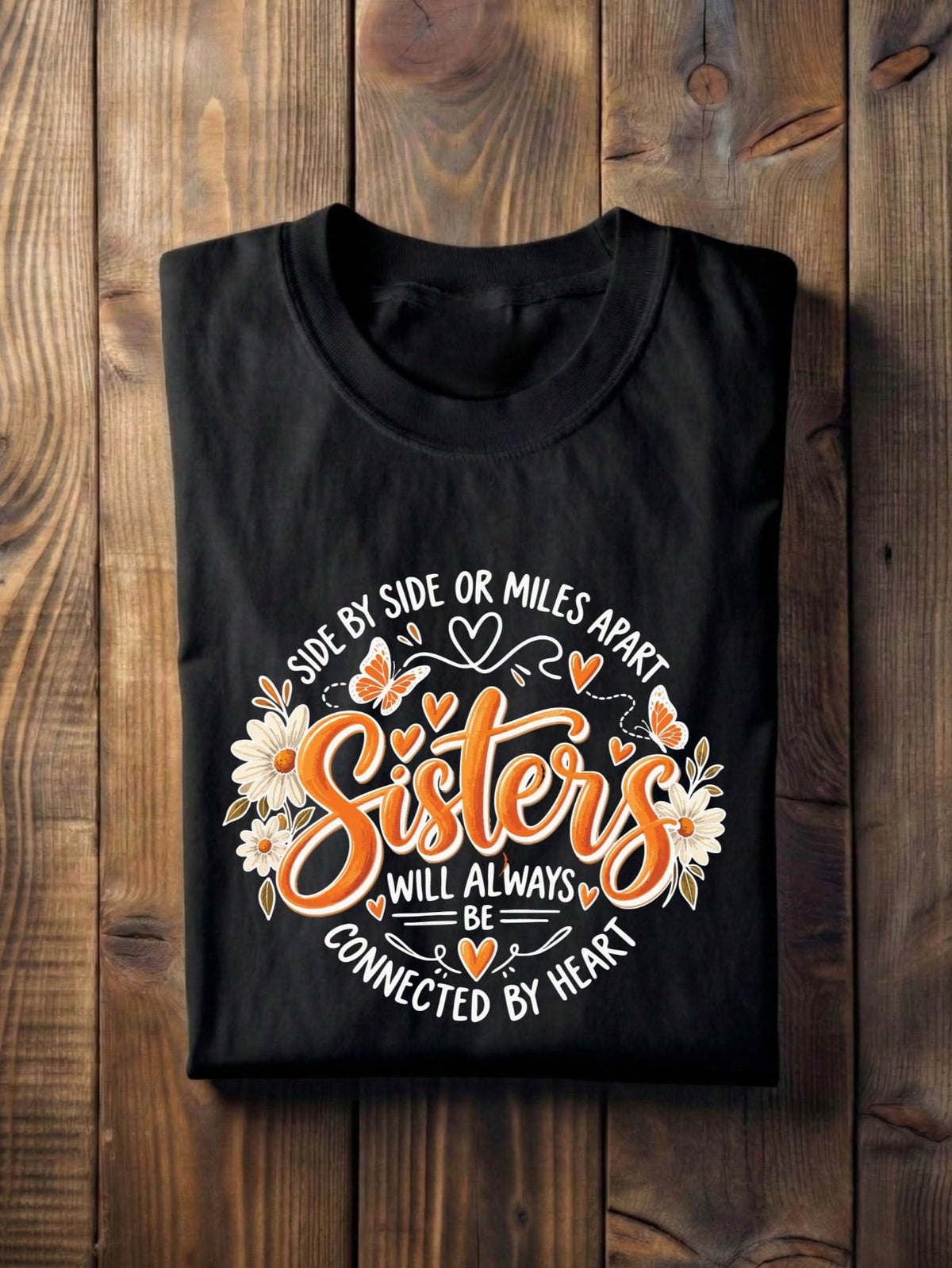 Side By Side Or Miles Apart Sisters T-Shirt