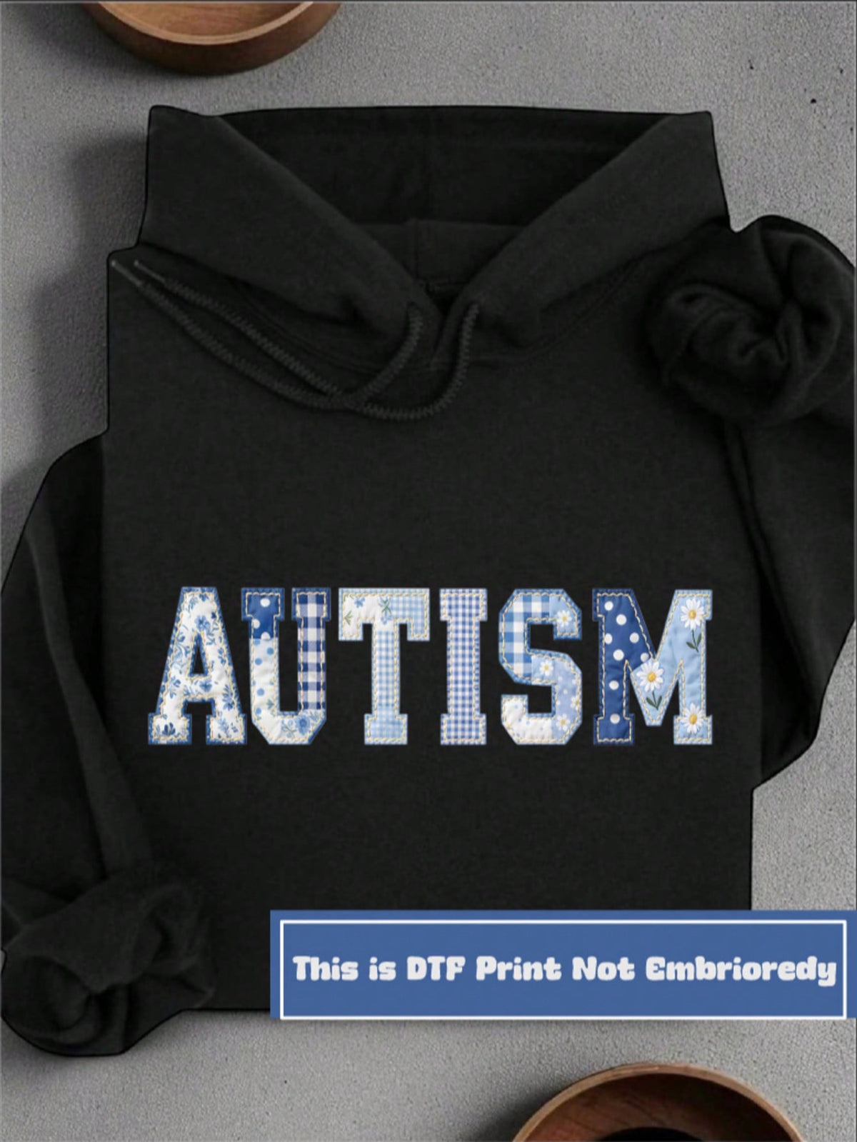 Autism Awareness Faux Patchwork (DTF Graphic Print) Unisex Hoodie