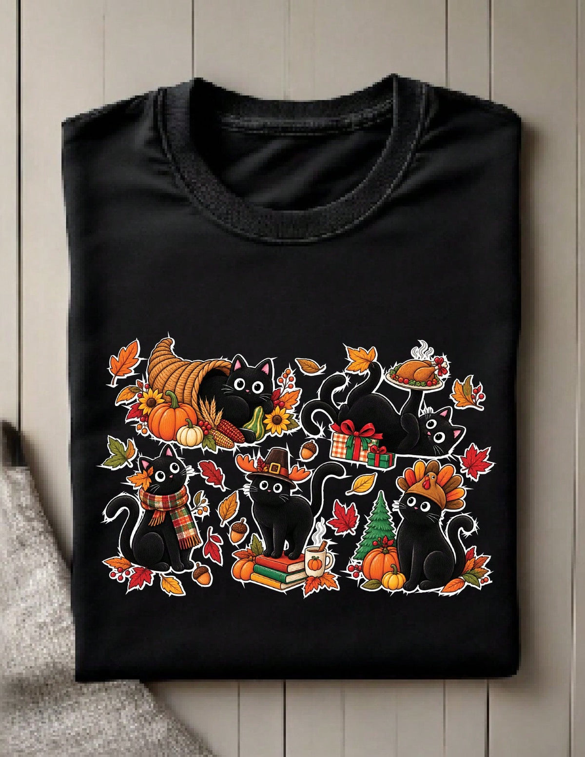 Thanksgiving Black Cat T-Shirt