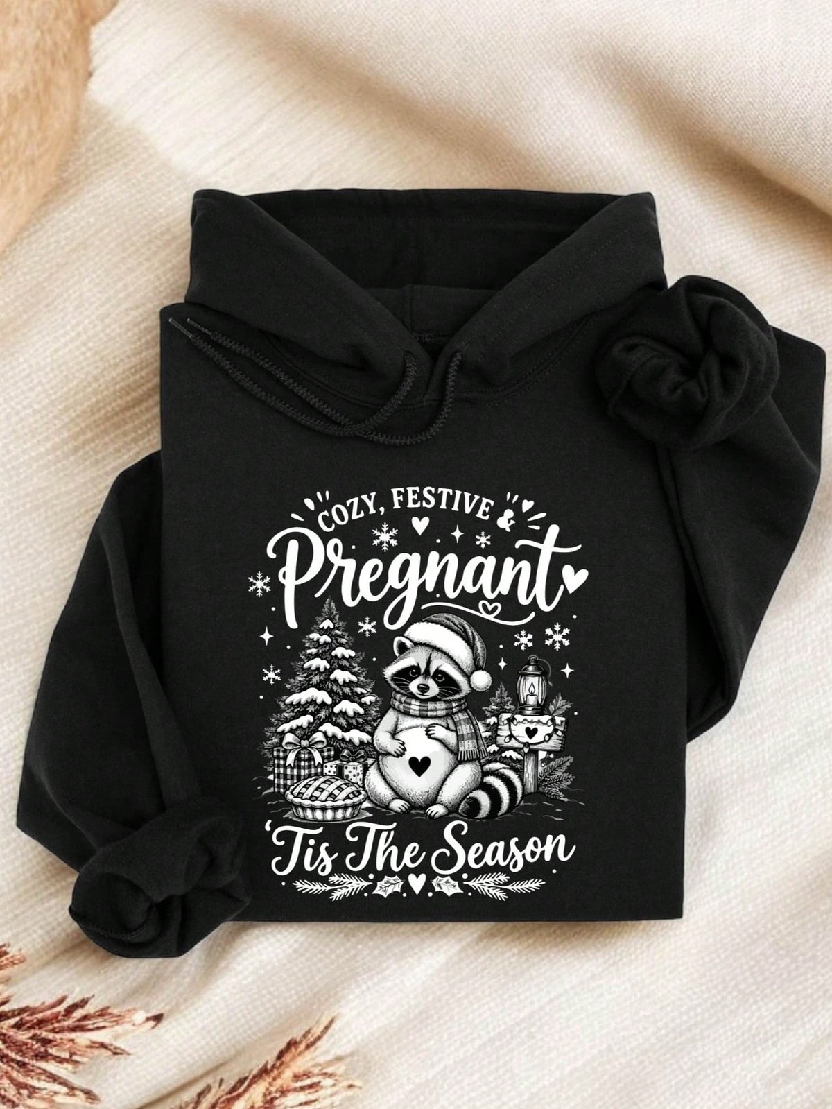 Cozy Festive And Pregnant Christmas Hoodie