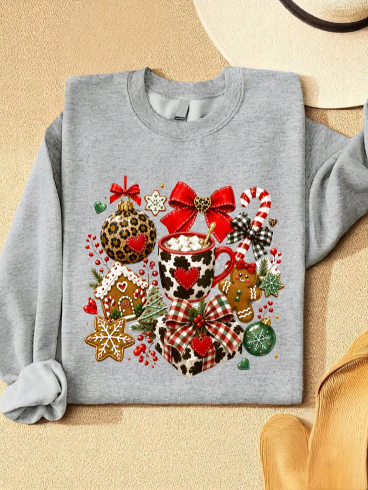 Leopard Ornament Hot Cocoa Gingerbread Sweatshirt