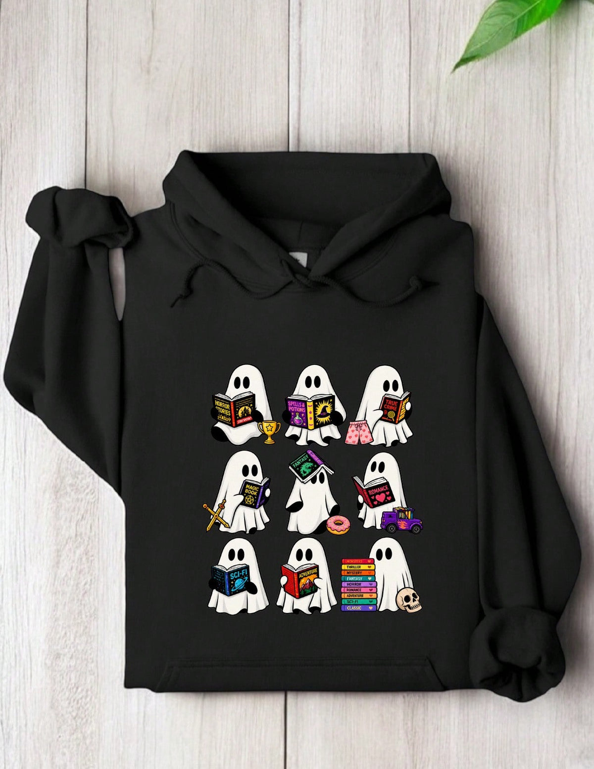Ghost Book Reading Halloween Hoodie